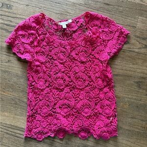 Lauren Conrad Hot Pink Lace Crochet Top Trendy Summer Style casual Regencycore